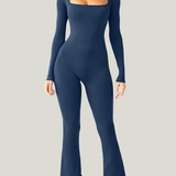 SQUARE-COLLAR LONG SLEEVE JUMPSUIT