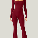 SQUARE-COLLAR LONG SLEEVE JUMPSUIT