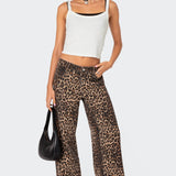 LEOPARD PRINTED LOW RISE JEANS