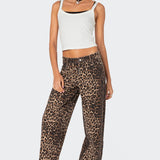 LEOPARD PRINTED LOW RISE JEANS