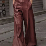 VEGAN HIGH-WAISTED WIDE LEG LEATHER PANTS