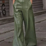 VEGAN HIGH-WAISTED WIDE LEG LEATHER PANTS